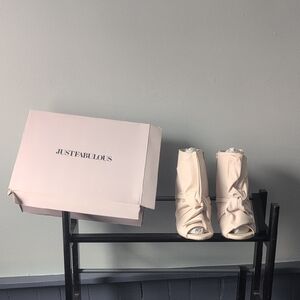 JustFab Elegant Cream Peep Toe Booties